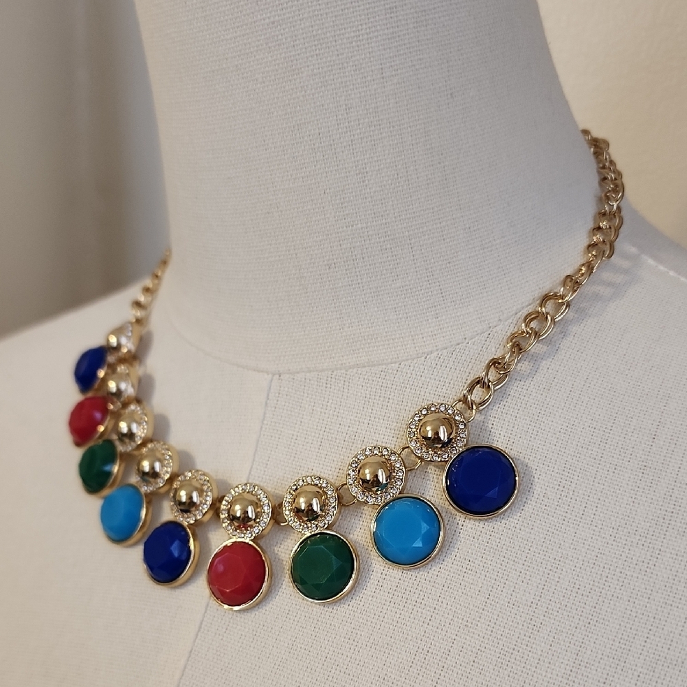 Multicolor Gem Disc Statement Necklace Charter Cl… - image 2
